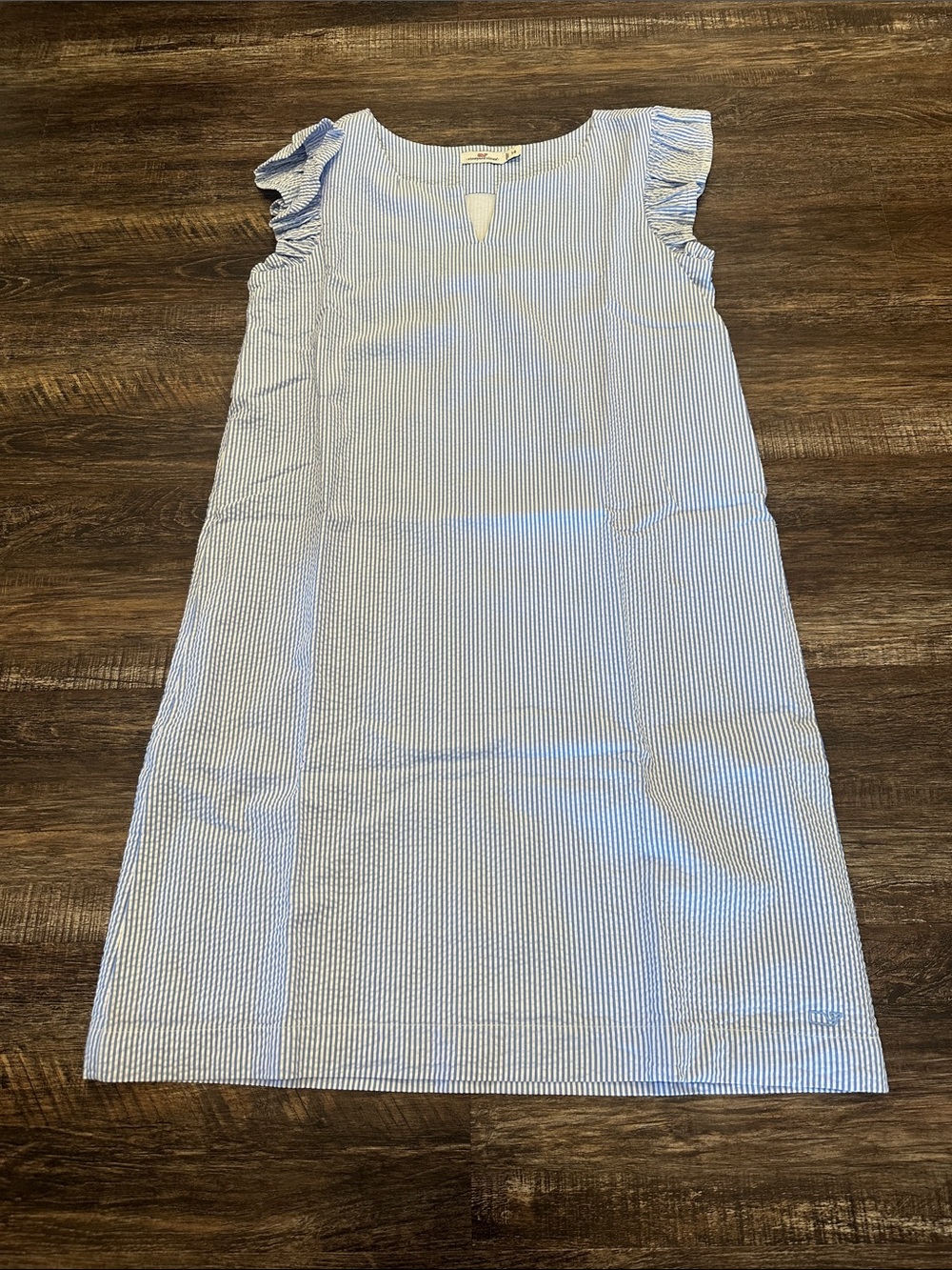 Vineyard Vines Blue & White Striped Ruffle Sleeve Shift Dress